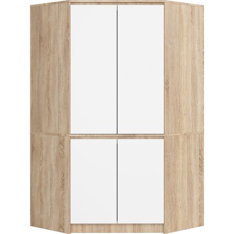 Armadio ad angolo AKORD S100 Sonoma Quercia 100 cm 4 ante inserto frontale Bianco 100x50x180 cm (1/4)