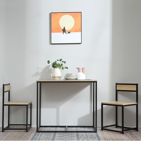 Conjunto de comedor 2 sillas, ahorro de espacio 90 x 47 x 76 cm, madera y metal, roble (1/5)