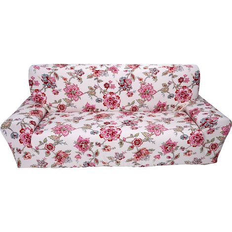 Housse de canapé extensible imprimée pour 3 places, tissu gratté doux antidérapant polyester élasthanne, protection meubles 190-230cm (1/2)