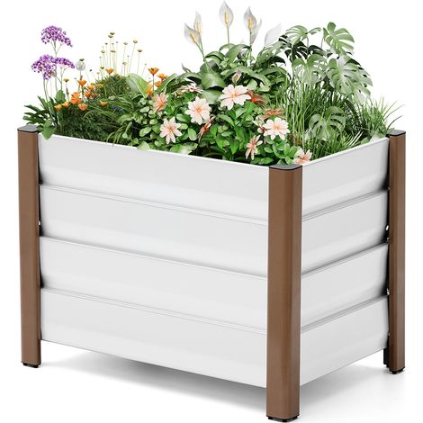 Bac de Jardin Surélevé en Aluminium 604045cm, Antirouille, Drainage Intégré, Coins Arrondis,r Balcon, Terrasse, Blanc, 1PC (1/5)