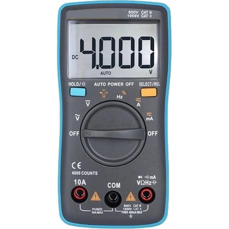 Multimètre numérique 4000 Points Tension CC/CA Courant Capacité Hz Diode Ohm Testeur Ampèremètre Voltmètre Rétroéclairage (1/5)