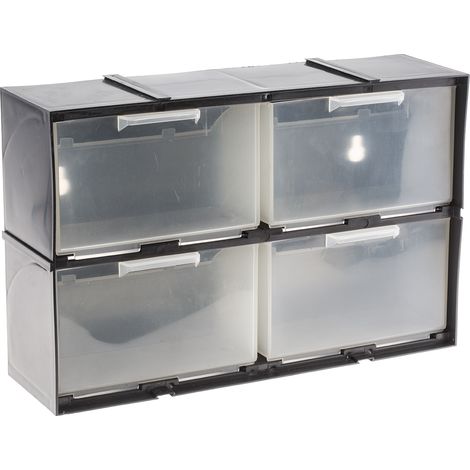 Rs Pro – Boite de rangement 4 tiroirs en plastique – Dimensions 208mm x 325mm x 90mm – Tiroirs transparents inclinés pour outils (1/2)