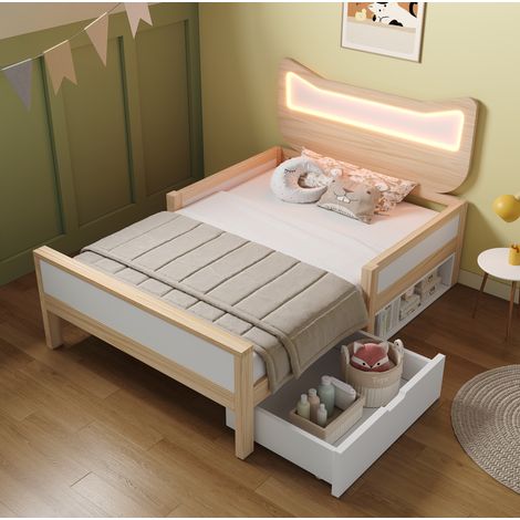 Cama infantil con LED y almacenaje blanco roble OKMYHOME (1/5)