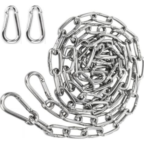 Chaîne acier inoxydable 3mm 2m + 2 mousquetons chaîne maillon extension hamac (1/5)