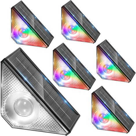 Lampe Solaire pour Escalier Exterieur Lot de 6,3 Modes RGB Lampes Solaires Extérieur, éclairage Solaire Escalier IP65 Etanche pour Décoration de Cour, Clôture, Allée (1/5)