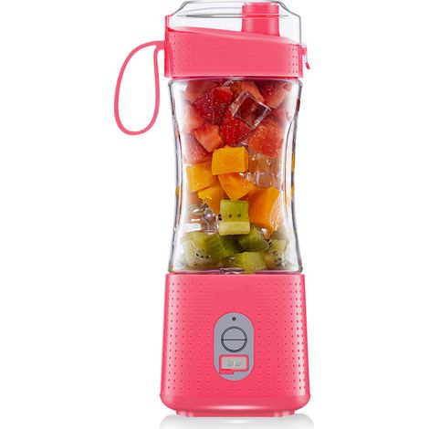 Tragbarer elektrischer Mixer, individueller Entsafter, mit einem 4000 mAh USB-Akku für Smoothies und Milchshakes (rot-rosa).