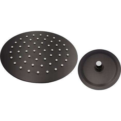Pommeau de Douche Rond Ultra Slim 30 cm en Acier Inoxydable 304 avec Buses AntiCalc – Noir Mat (1/5)