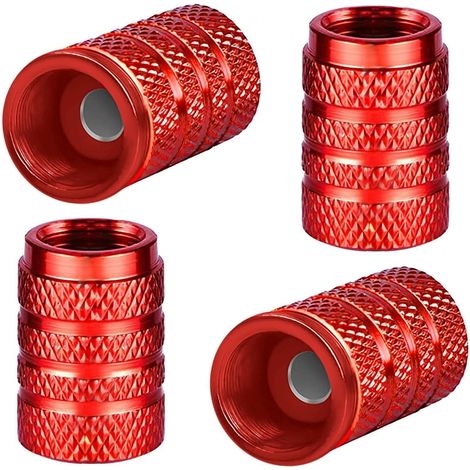 4x Aluminium Reifenventilkappen Rot mit Dichtung für Auto, Motorrad, Fahrrad (1/5)