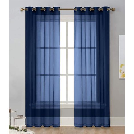 Couleur Unie Rideau Voilage 132x240 cm Bleu Marine, Lot de 2 Rideau à Oeillets, Voiles Intérieurs Translucides, Rideaux Moderne pour Décorer Salon, Chambre, Maison
