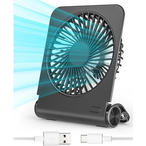 Mini-Ventilator mit 4 Geschwindigkeitsstufen, USB-aufladbar, leise, 220 V, faltbar, extrem starker Luftstrom, Schwarz (1/5)