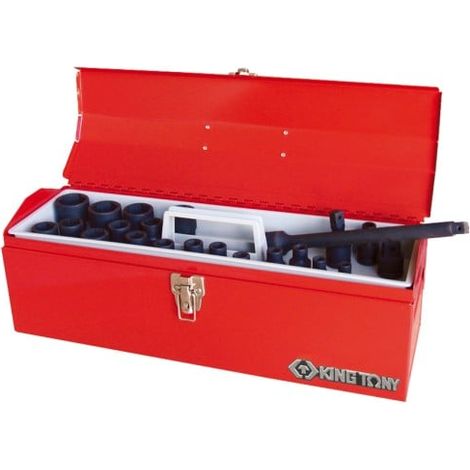 Coffret douilles à chocs 1/2' 22 pièces 8-32mm – Douilles 6 pans – Rallonge 250mm – Caisse à outils métallique – King Tony - 4424MP