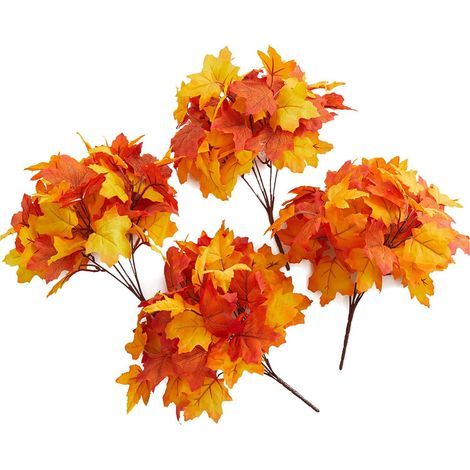 4Pcs Branches de Citrouille en Feuilles d'Érable Artificielles, avec Baies et Tournesols, Fleur Artificielle, Branches d'automne pour Décorations (1/5)