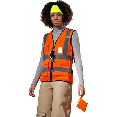 Gilet de sécurité femme Fermeture à glissière avec poches Gilet de signalisation réfléchissant fluorescent femme (1/5)