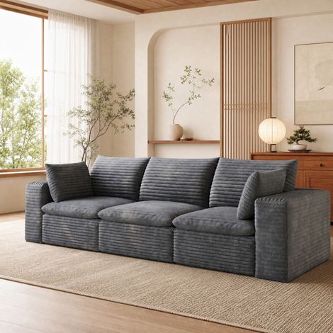 Canapé modulable 260 cm gris foncé en tissu avec rembourrage amovible (1/5)