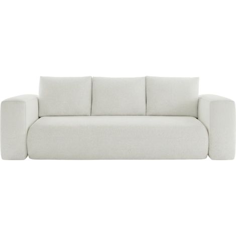 ARIEL - Canapé droit convertible tissu bouclette 3 places Beige (1/5)