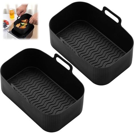 Bandejas silicona freidora aire (2 Sin BPA, Bandejas silicona freidora aire, 19, 5 x 12, 5 x 7 cm, Alternativa papel hornear, 2 piezas (1/5)