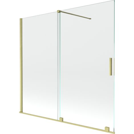 Mexen Velar mampara de ba帽o de 2 hojas deslizantes 170 x 150 cm, transparente, oro cepillado - 896-170-000-01-55