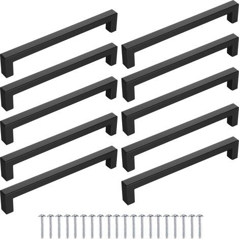 10 poignées de meubles noires, carrées, pour accoudoirs, portes de placard, en alliage d'aluminium, simples, pour tiroirs/penderies, hauteur 29 mm / largeur 8 mm, entraxe 320 mm (1/5)
