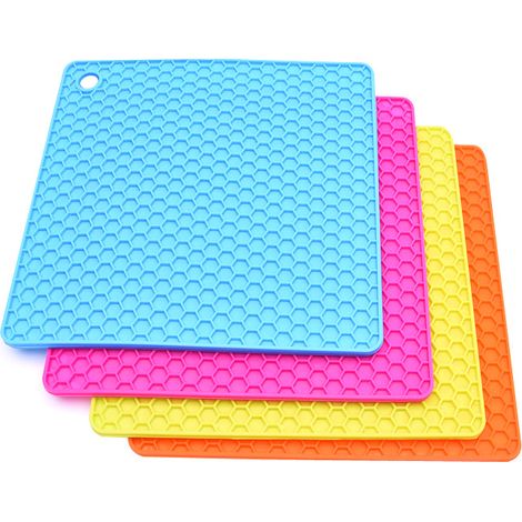 Alfombrilla cuadrada de silicona con diseño de panal, aislante térmico, posavasos, mantel individual para mesa de cocina, alfombrilla plana de estilo occidental, 1 pieza, color aleatorio. (1/5)