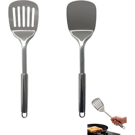 Set mit 2 Küchenspateln aus Edelstahl – Schlitzspatel – Massiver Spatel – Hitzebeständig – Zum Braten und Kochen – Spülmaschinenfest (1/5)