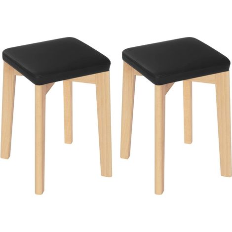 Woltu – Tabouret en bois massif 2x – Siège rembourré en PU – Dimensions 32,5x32,5x47cm – Résistant à l'eau – Charge max 120kg – BH345SZ2