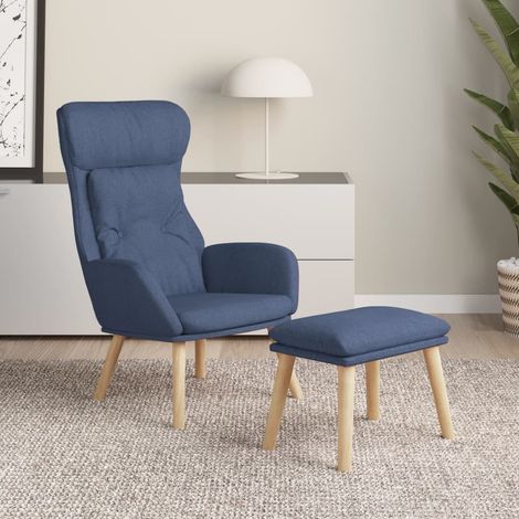 Chaise de relaxation avec repose-pied Chaise scandinave Chaise de salon Bleu Tissu 83747 (1/5)