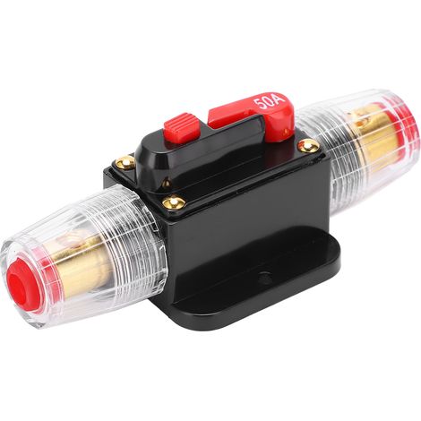 Disjoncteur 50A réarmable automatique, coupe-circuit réinitialisable pour audio, porte-fusible robuste, protection circuit électrique. (1/5)