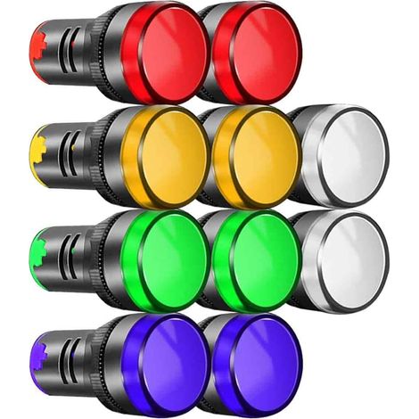 10 Stück 22mm Leuchtanzeiger 220-380VAC LED Panel-Montage Einbau (Rot/Grün/Blau/Orange/Weiß, jeweils 2 Stück pro Farbe)