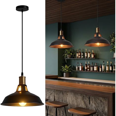Suspension ø27cm, Lampe Suspendue Rétro, Style Industriel, Abat-Jour en Métal, éClairage, Douille E27, Luminaire pour Salle à Manger, Cuisine, Restaurant, Couloir (1/5)