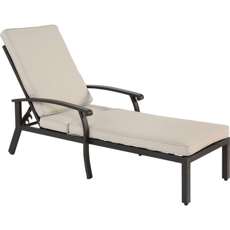 Chaise lounge de patio avec coussin en coton, chaise longue inclinable réglable résistante à la rouille en aluminium pour bord de piscine, coussin beige imperméable (1 pièce)