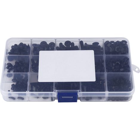 440 vis et écrous à tête plate hexagonale creuse M3, M4 et M5 en acier allié, avec coffret en plastique (1/5)