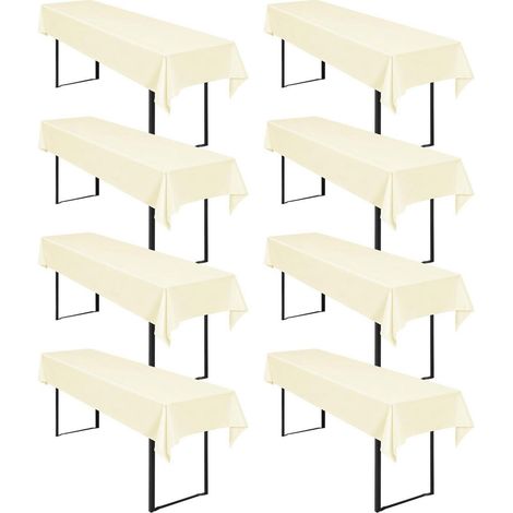 Lot de 8 nappes de table de bière 250x100cm Beige, Polyester, lavable
