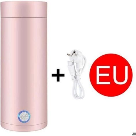 Mini bouilloire électrique voyage - 2 en 1 tasse chauffante Acier inoxydable 304 - Camping bureau - 400ml Rose EU (1/4)