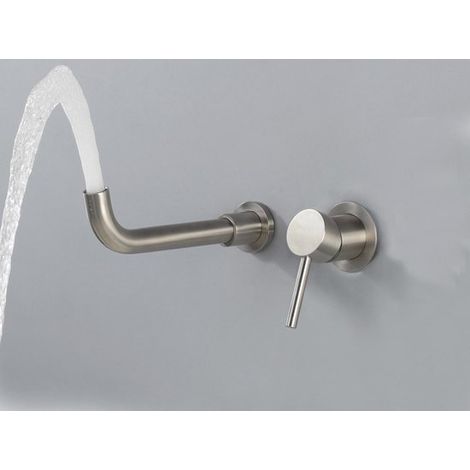 Robinet mural encastré – Bec long 20 cm – Acier inoxydable – Design contemporain (1/2)