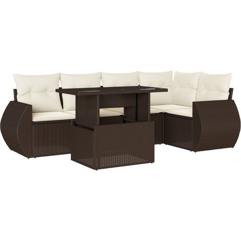 vidaXL Set Divano da Giardino 6 pz con Cuscini Marrone in Polyrattan (1/5)