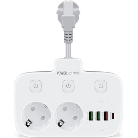Double prise murale avec interrupteur, ports USB-C et USB-A, charge rapide QC 3.0, pour le bureau et la maison, gris-blanc