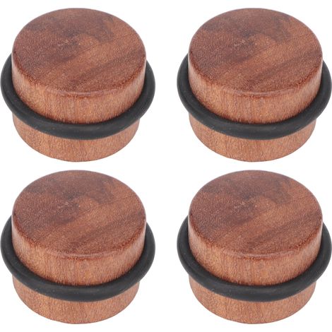 Butée de porte cylindrique en bois massif (lot de 4), silencieuse et sans perçage, avec anneau en caoutchouc noir.