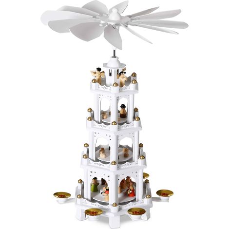 Piramide di Natale 4 Piani Portacandele dell'Avvento 60 cm Giostra Girevole Legno Naturale Dipinto a Mano Addobbo Natalizio Vari Colori bianco