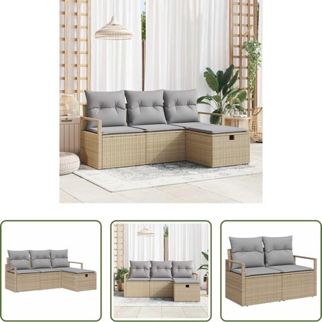vidaXL Juego de Sofá 4 uds. 4-Número de plazas Beige y Gris Claro (1/5)
