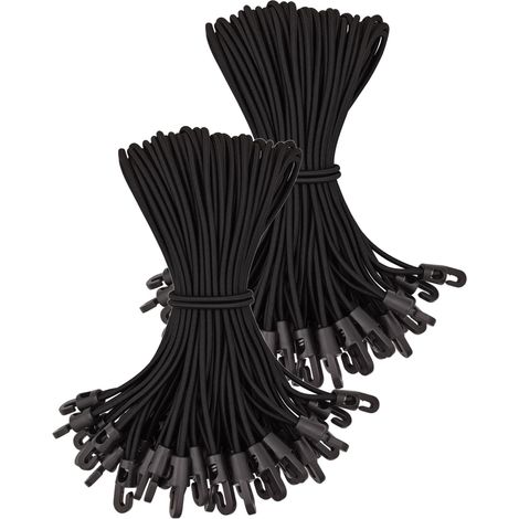 Lot de 100 tendeurs en caoutchouc avec crochets - 25 cm - Multifonctionnel - Avec crochet - Pour bâches de camping, bâche de remorque, bâche de piscine (noir) (1/5)