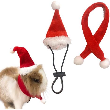 Petits animaux : bonnet de Père Noël avec écharpe, costume de Noël pour cochon d'Inde, chapeau d'Halloween pour rat, ensemble de vêtements pour lapin, cadeau de Noël, vêtements pour planeur de sucre,  (1/4)