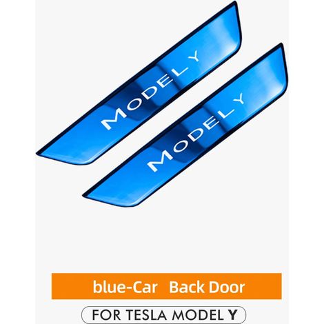 (bleu 1) Heenvn Revêtement décoratif de seuil de porte pour Tesla Model Y 2023 Accessoires Bande de protection de pédale Model Y Fibre de carbone (1/3)