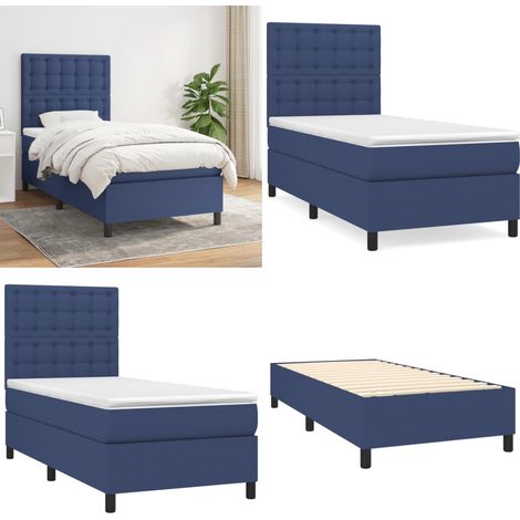 Sommier à lattes de lit avec matelas Bleu 80x200 cm Tissu - Lit Plateforme - Lit Double - Literie - Matelas Ressorts Ensachés - Têted Lit Ajustable - Home & Living
