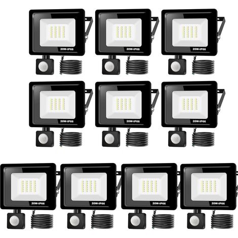 10PACK - 20W Projecteur LED détecteur de mouvement,Blanc Froid (6000K) 2000LM Exterieur Avec Detecteur Imperméable IP66 sécurité pour, garage, couloir XPGGY-20W