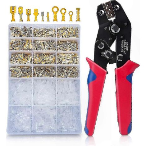 Kit d'outils de sertissage de bornes de 600 pièces, comprenant des connecteurs de 2,8 mm, 4,8 mm et 6,3 mm. (1/5)