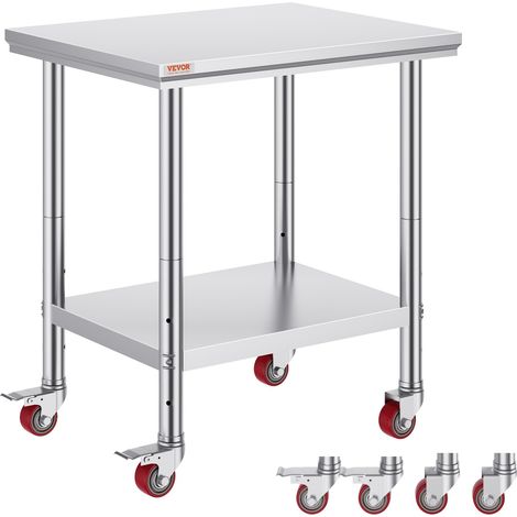Table de Travail Cuisine 76x60x85 cm Table de Travail Inox avec Roulettes et Freins Grande Capacité de Charge pour Préparation des Repas Cafétérias Hôtels Hôpitaux Cliniques Restaurant (1/5)