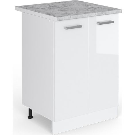 Base universale R-Line, Bianco lucido, 60 cm con ante, con piano di lavoro, Vicco