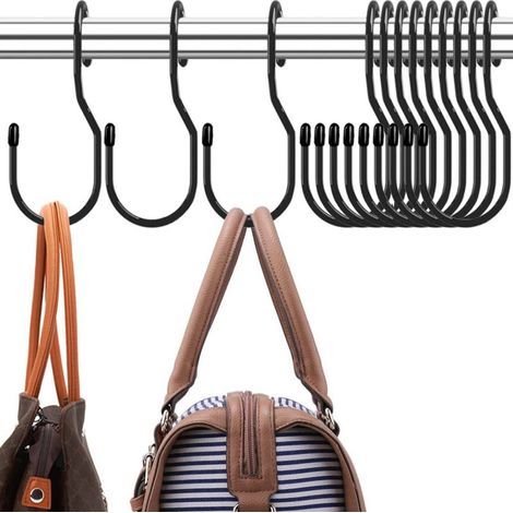 Set mit 12 schwarzen drehbaren Taschenhaken.