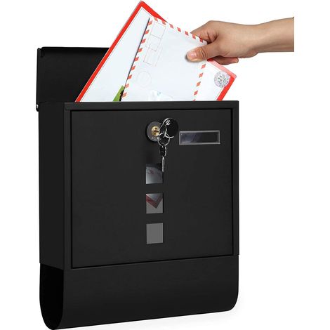 Boîte aux Lettres Murale, avec Serrure avec Cache, Fenêtres de Visualisation, Emplacement pour Nom, Rouleau pour Journaux, Facile à Installer, Noir GMB020B02