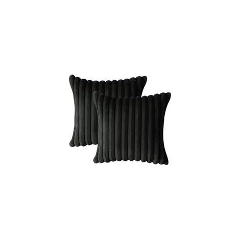 Lot de 2 - Taies d'oreiller Artificielle Douce Fourrure Housse de Coussin Décoration pour Chambre Lit Voiture De La Maison Canapé (40x40cm, Noir Core not included)